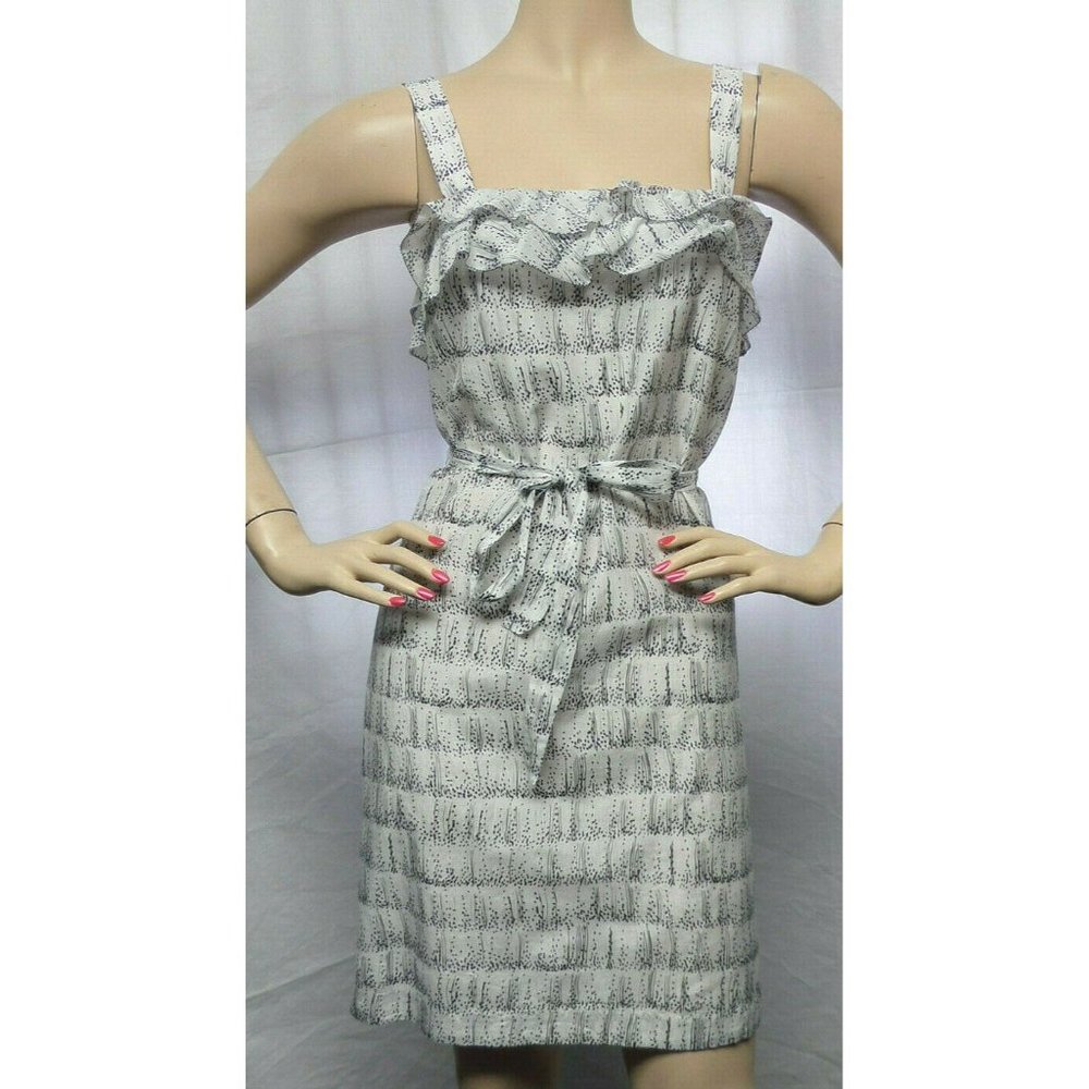LOFT  WHITE STRAPS POLKADOTS RUFFLES AT NECK CAREER CASUAL MINI DRESS SIZE: 2